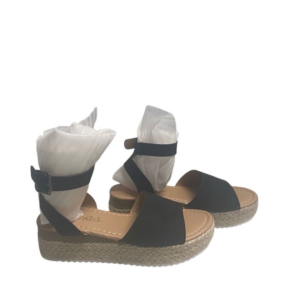 MUDD Women’s Espadrille Sandals Black Sz 6 Ankle Strap Buckle Open Toe New No Bx